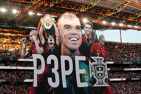 2024-25 Nations League Football Portugal vs Croatia: A banner to former Portugal international, Pepe, is unfurled before the match